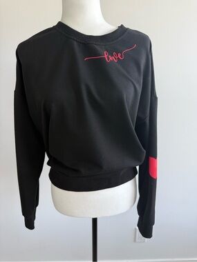 Women's Black Sweatshirt with Red 'Love' Script & Hearts